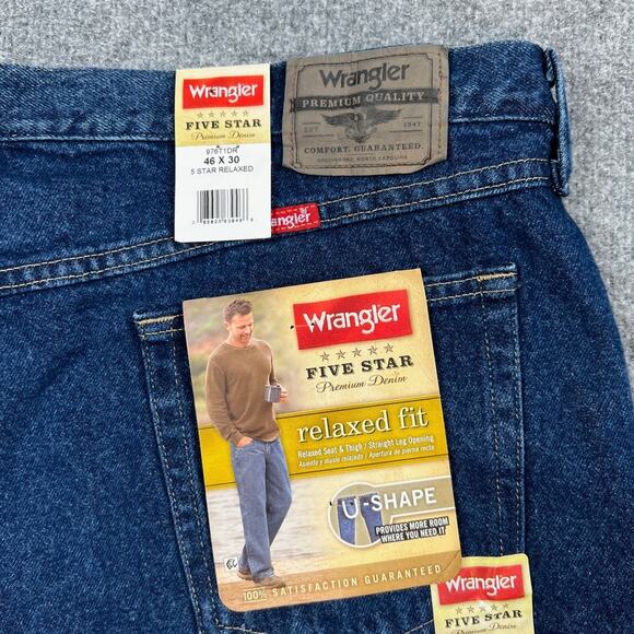 Wrangler Jeans Mens 46 Blue Straight 5 Star Relaxed Fit U-Shape Premium Denim - Picture 9 of 11